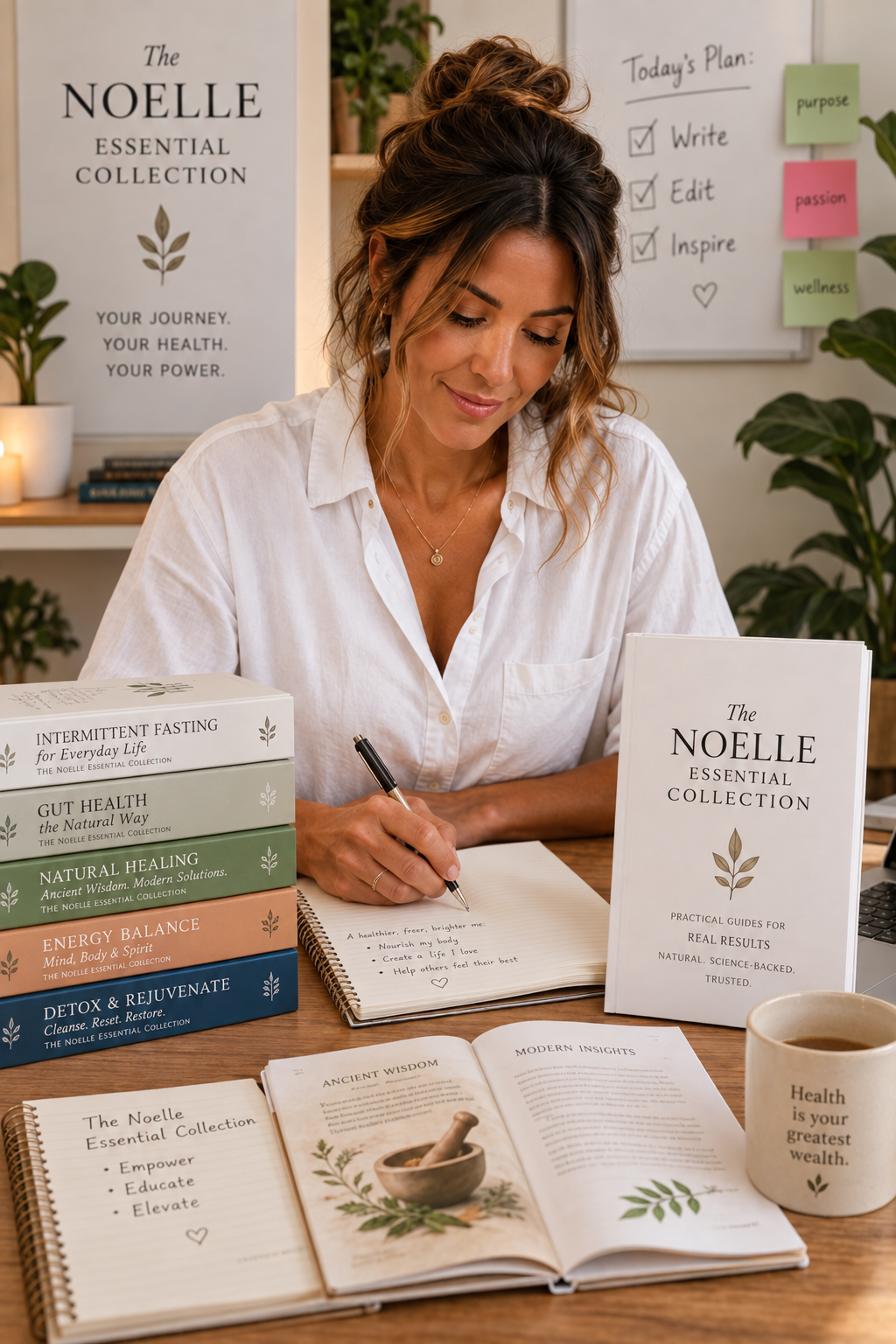 Portrait of Noelle writing at her desk
